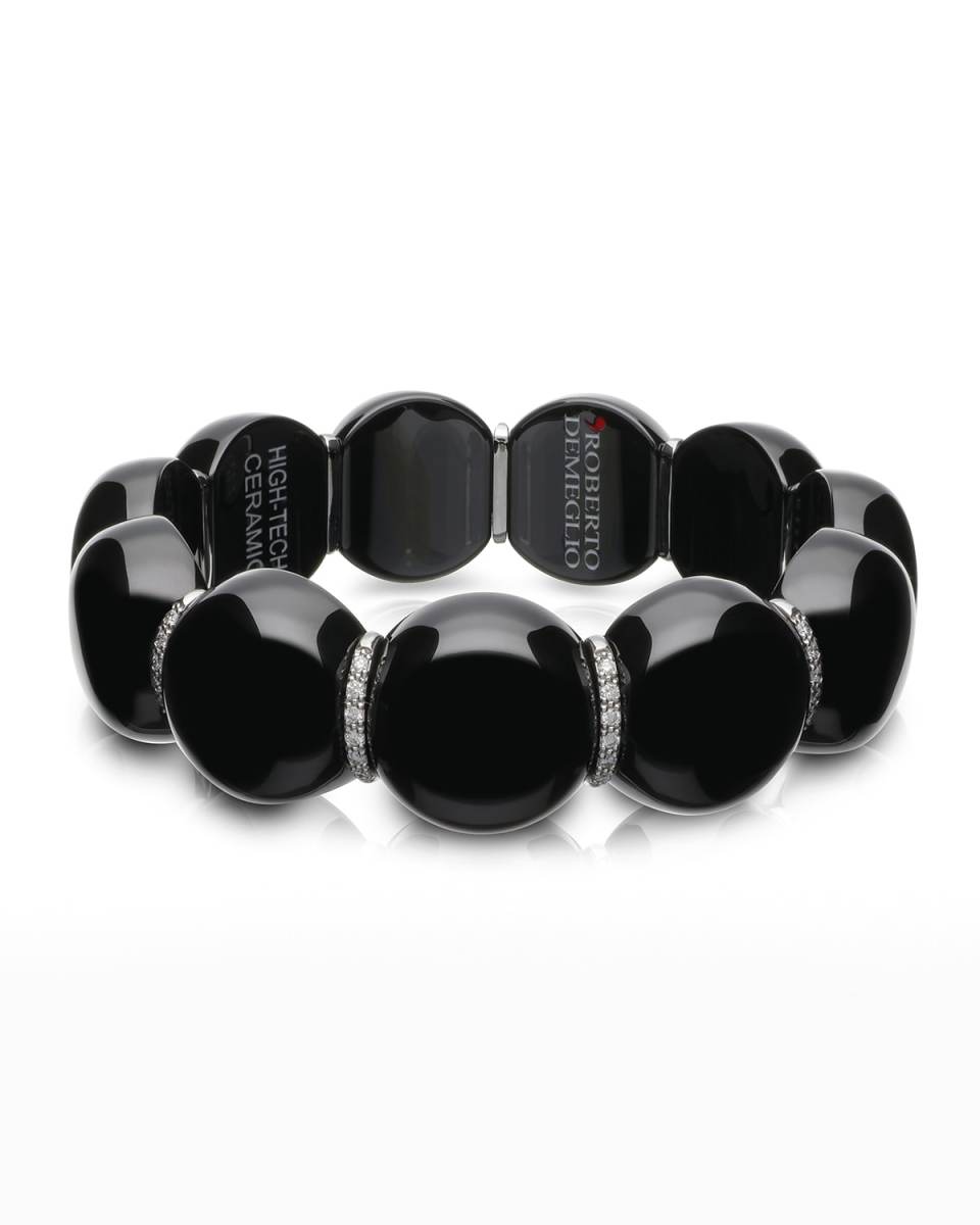 Dama Ceramic Beaded Stretch Bracelet with 5-Diamond Rondelles